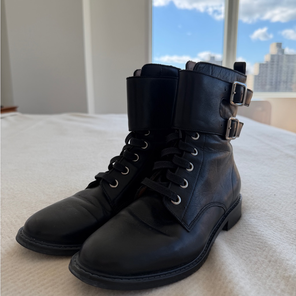 Ba&Sh Black Leather Ankle Boots With Double Buckle